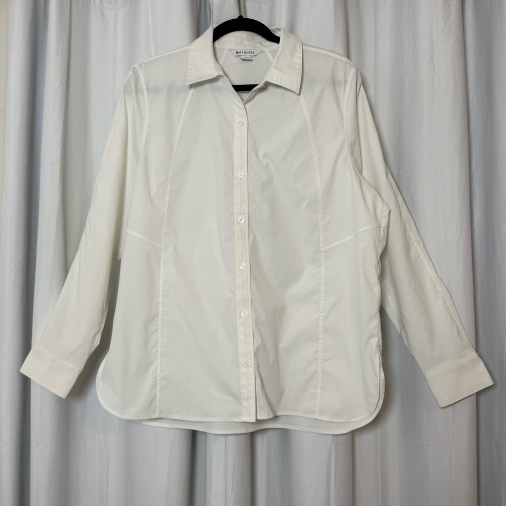 Athleta A-Frame Poplin Button Down UPF Shirt Women’s Large White - Picture 2 of 13